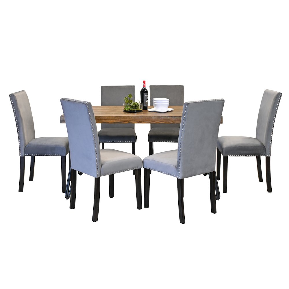 Ashzo 7-Pc Dining Set, Hairpin Dining Table with 6 Chairs, Gray. Picture 1