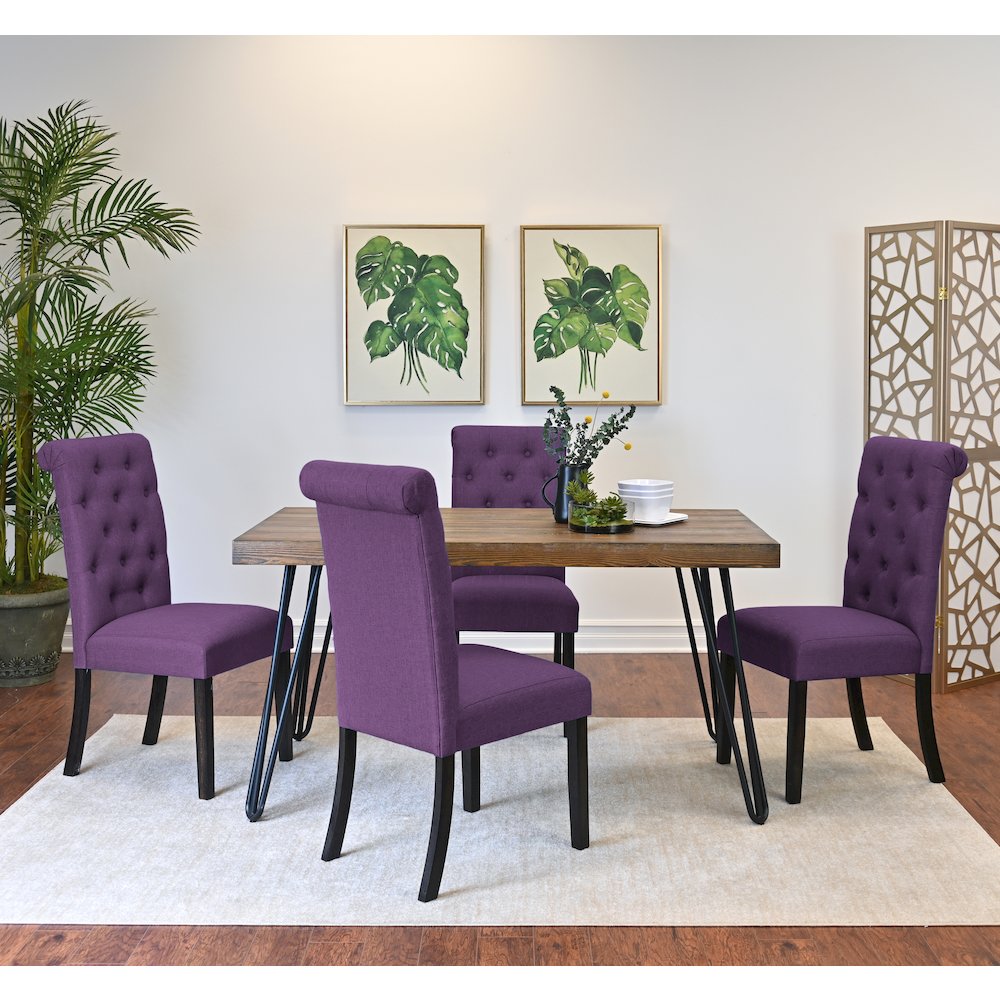 Ashford 7-Pc Dining Set, Hairpin Dining Table with 6 Chairs, Purple. Picture 3