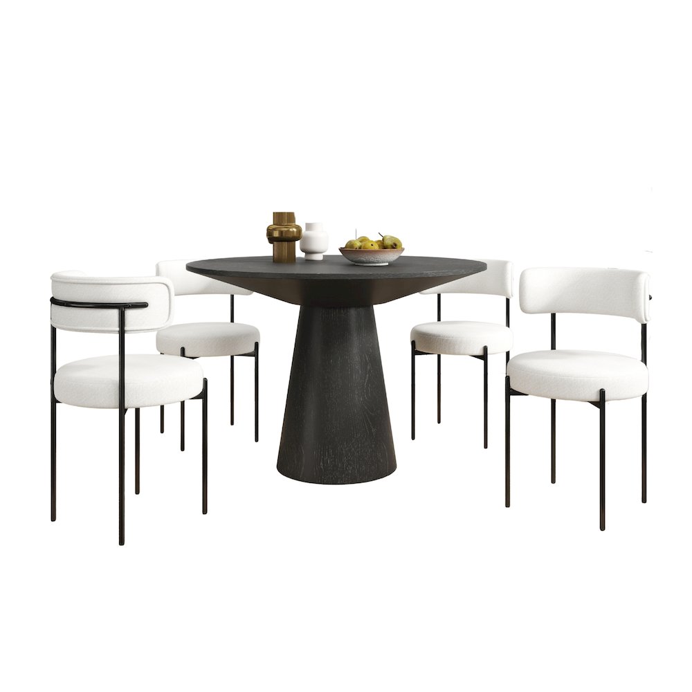 Corff 5-PC Round Dining Set, Pedestal Dining Table with 4 Boucle Chairs, White. Picture 1