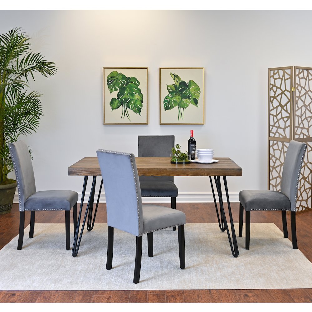 Ashzo 7-Pc Dining Set, Hairpin Dining Table with 6 Chairs, Gray. Picture 5
