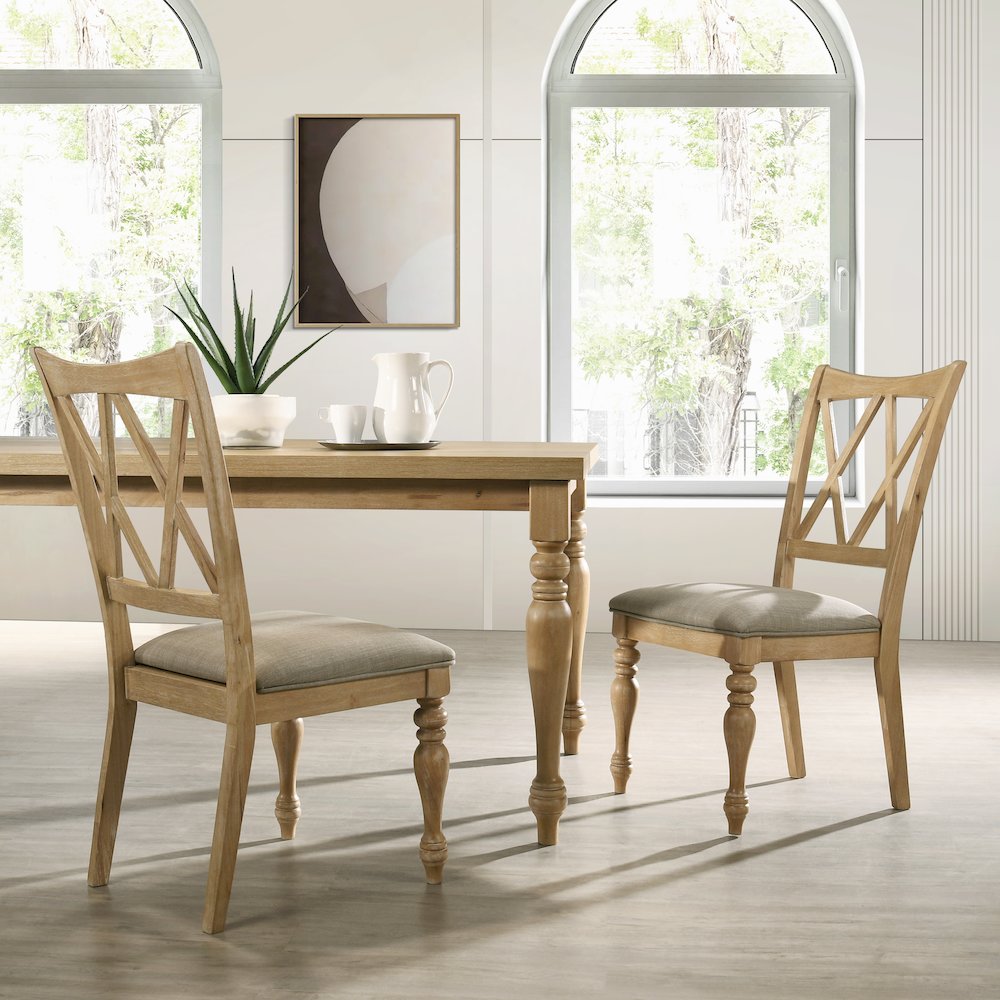 Verta Solid Wood Cross-back Dining Chairs, Set of 2, Light Oak Finish. Picture 2