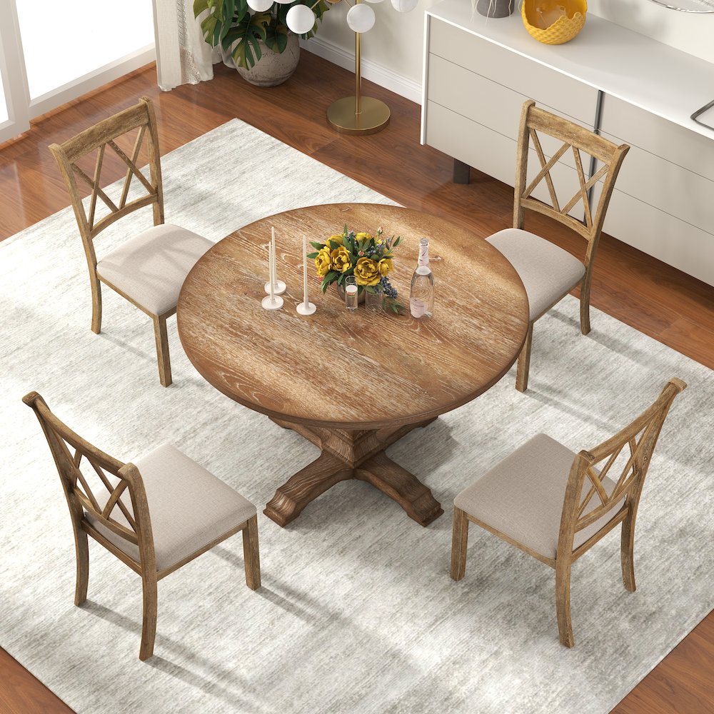 Havre Dining Set, Pedestal Round Table with 4 Chairs. Picture 5