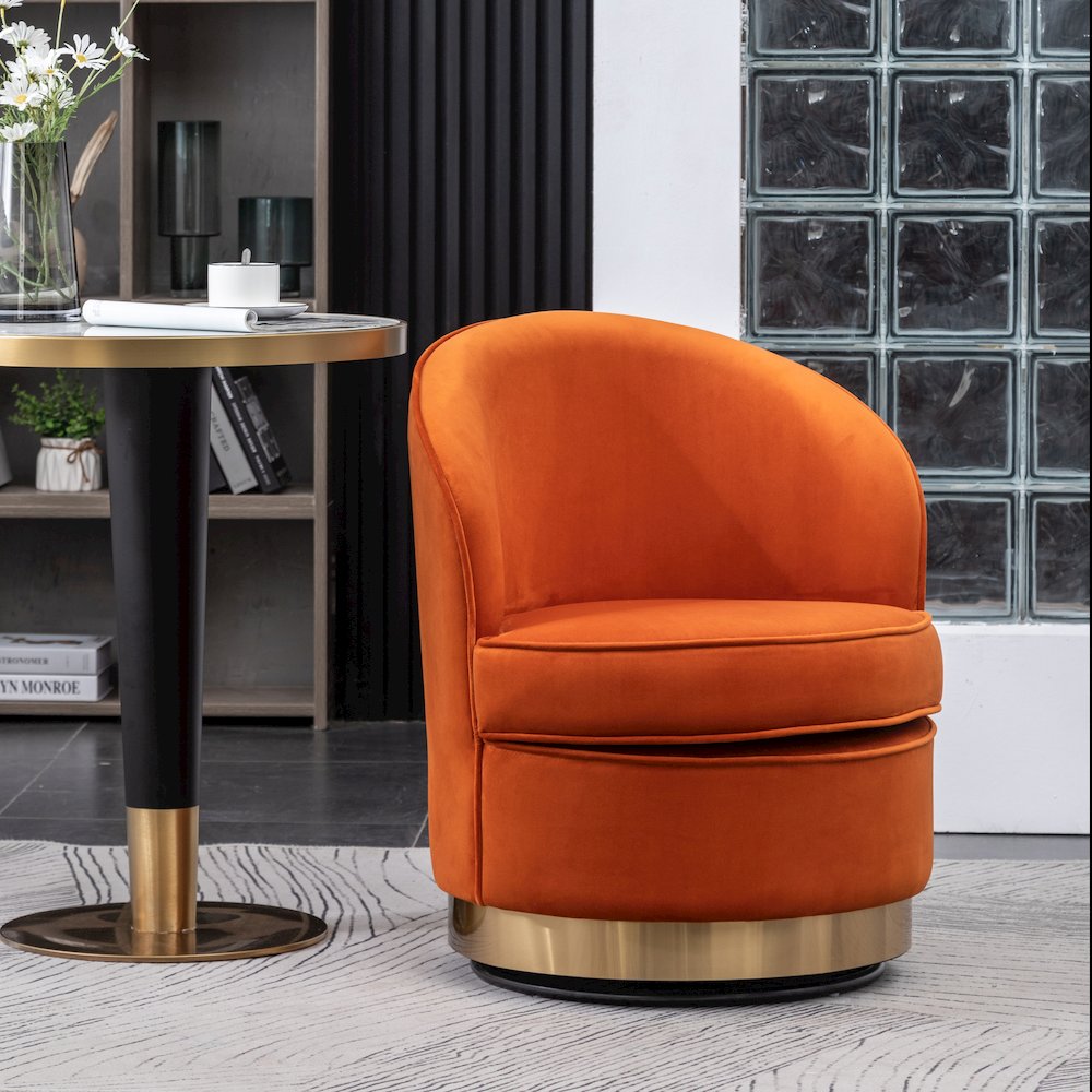 Wania Contemporary Velvet Swivel Chair, Orange. Picture 4