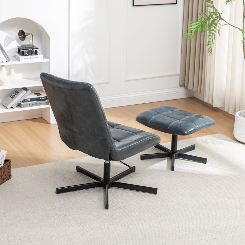 Arlena 2-Piece Seating Set, Faux Leather Tufted Accent Chair and Ottoman, Blue. Picture 9