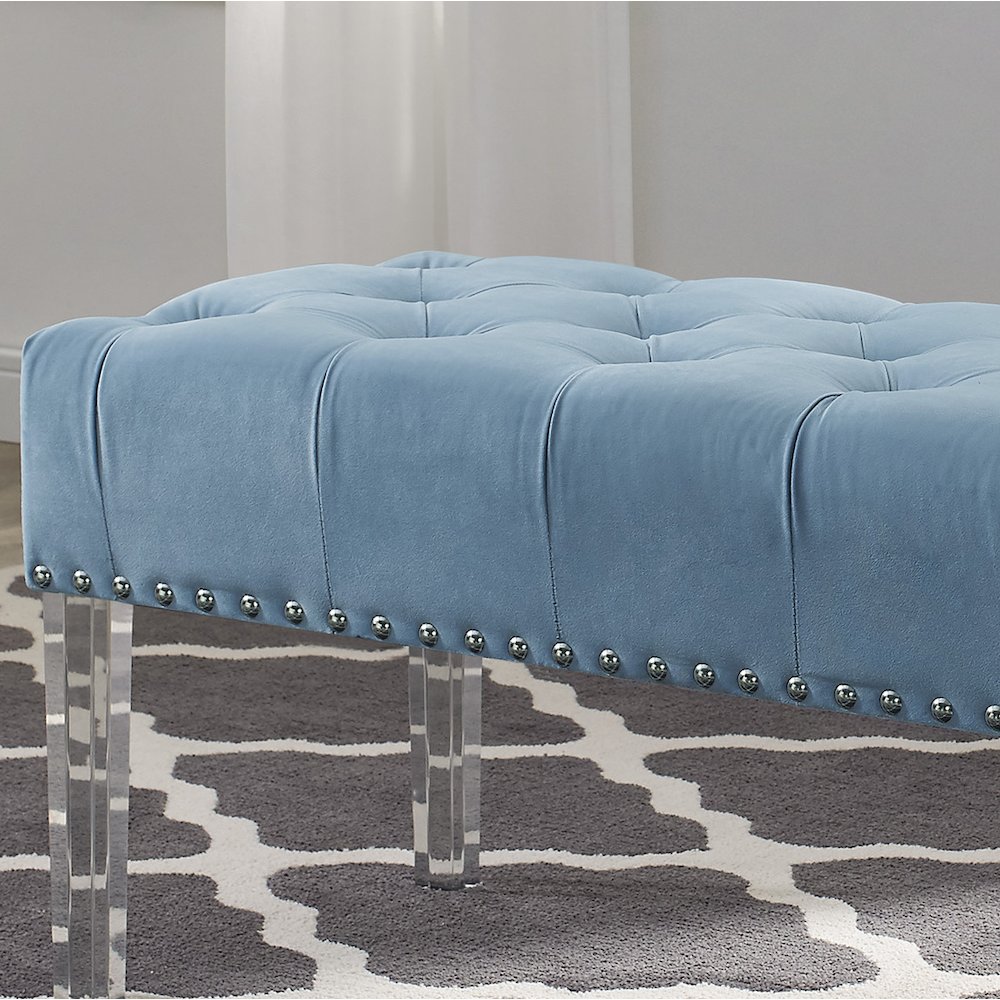 Valley Button tufted Velvet Upholstered Bench With Acrylic Leg. Picture 5