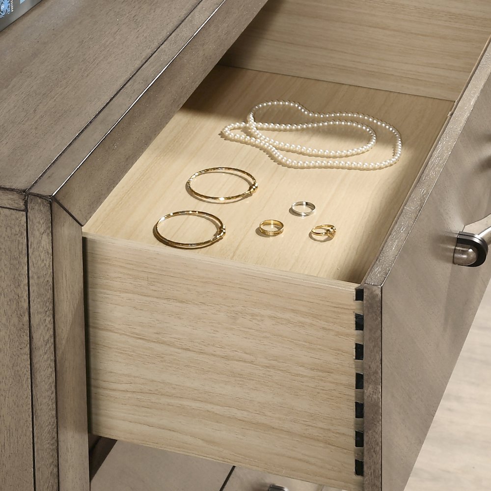 Arena Contemporary 2-Drawer Nightstand in Weathered Sand. Picture 6