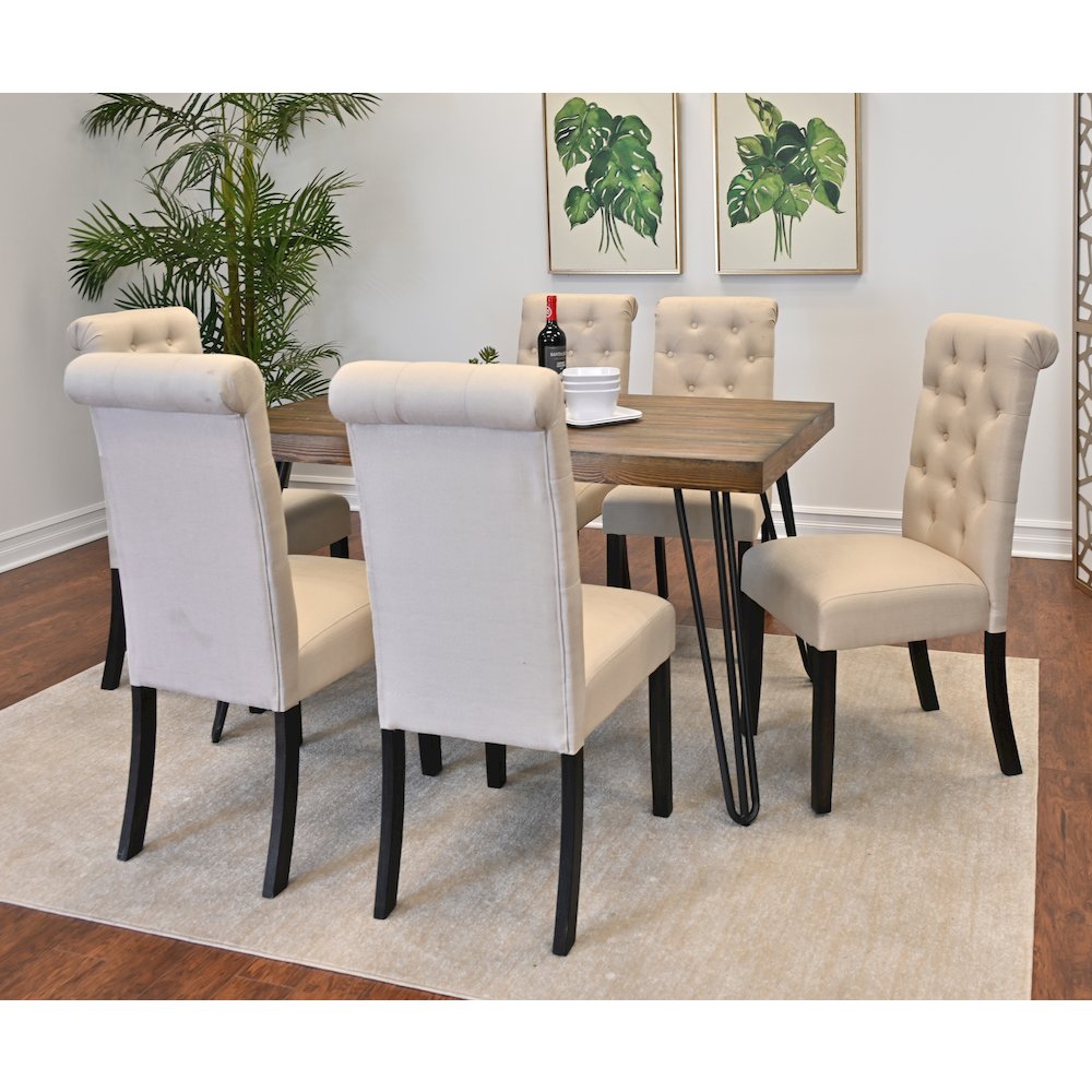 Ashford 7-Pc Dining Set, Hairpin Dining Table with 6 Chairs, Tan. Picture 5