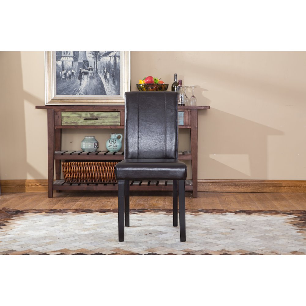 Urban Style Solid Wood Leatherette Padded Parson Chair, Brown, Set of 2. Picture 3