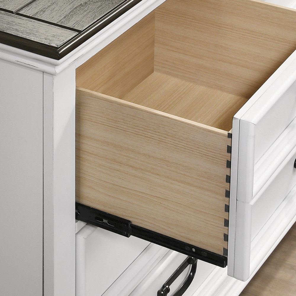 Clelane 3-Piece Wood Bedroom Set, King Bed and 2 Nightstands, Weathered White. Picture 8