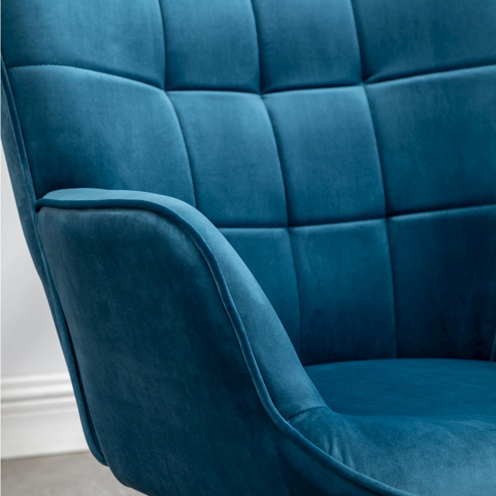 Leiria Contemporary Silky Velvet Tufted Accent Chair with Ottoman, Blue. Picture 13