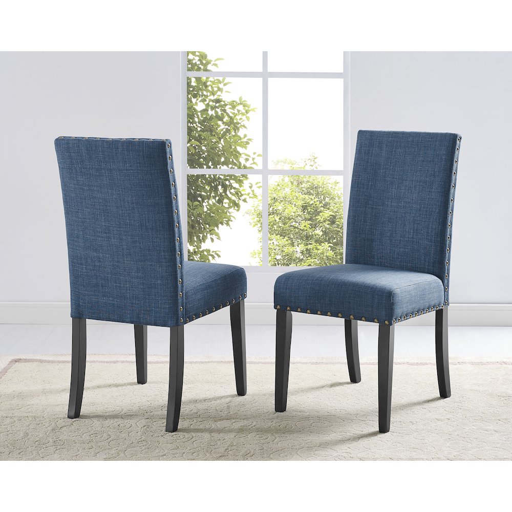 Biony Espresso Wood Dining Set with Blue Fabric Nailhead Chairs, 5-Pc. Picture 4