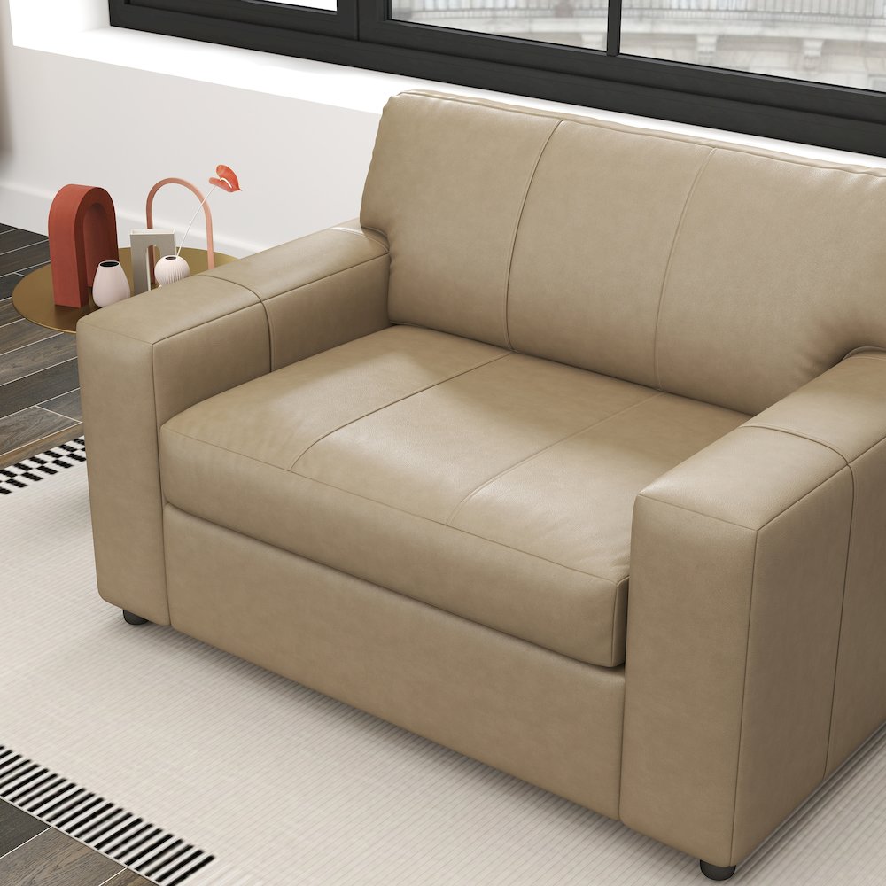 Sakan Leather Upholstered Cutler Lounge Chair, Beige. Picture 4