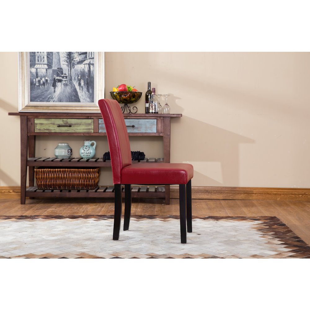 Urban Style Solid Wood Leatherette Padded Parson Chair, Red, Set of 2. Picture 6