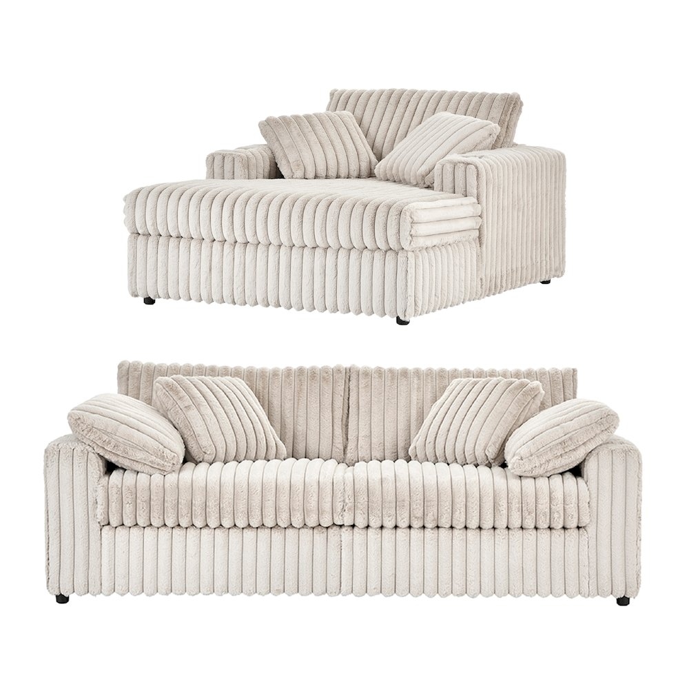 Belvoir 2-Piece Living Room Set, Sofa and Cuddle Chaise, Beige Champagne. Picture 11