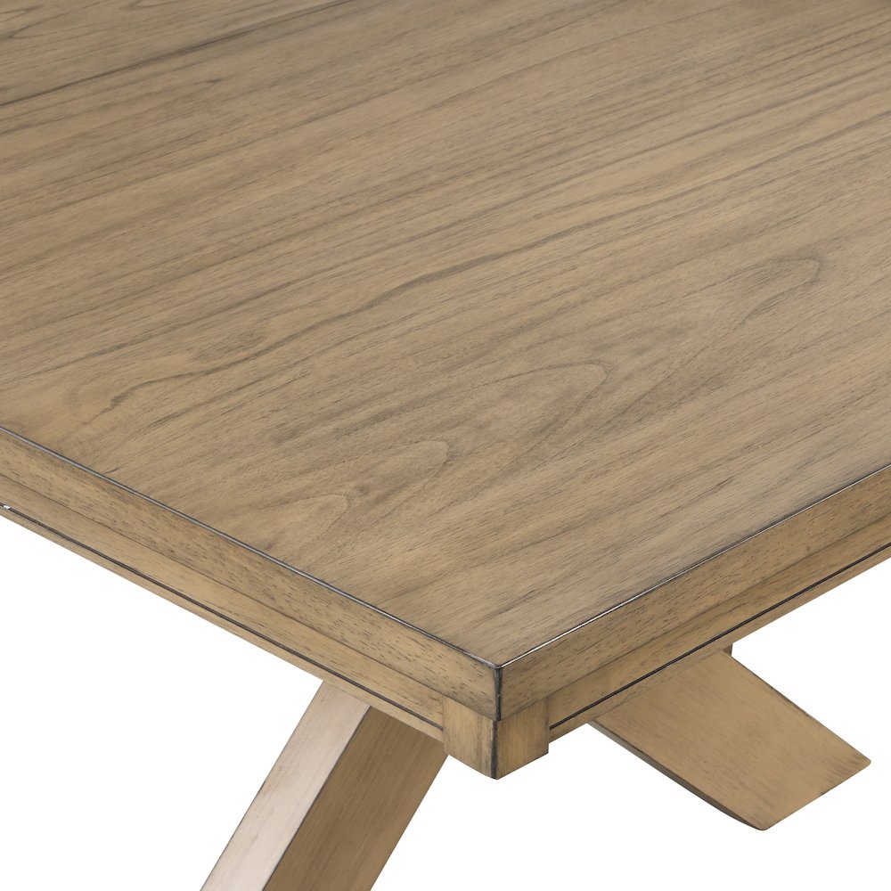 Raven Wood Trestle Extendable Dining Table with Leaf, Glazed Pine Brown. Picture 6