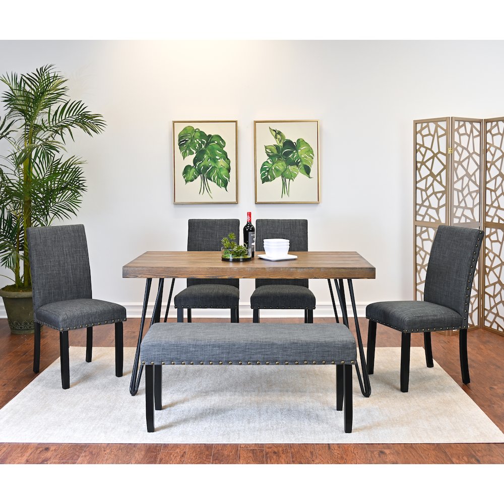 Amisos 6-Pc Dining Set, Hairpin Dining Table with 4 Chairs and Bench, Gray. Picture 2
