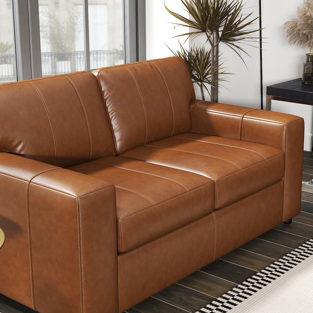 Sakan Leather Upholstered Loveseat, Caramel. Picture 5