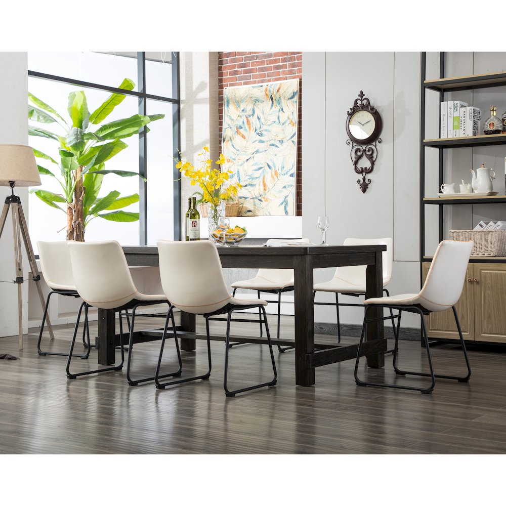 Lotusville Antique Wood Finished Dining Set: Table and Six Chairs, White. Picture 4
