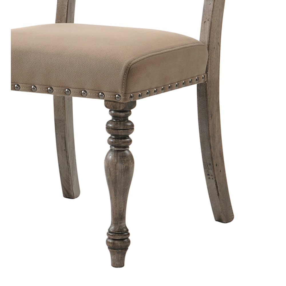 Birmingham Script Printed Driftwood Finish Dining Chair with Nail head, Set of 2. Picture 3
