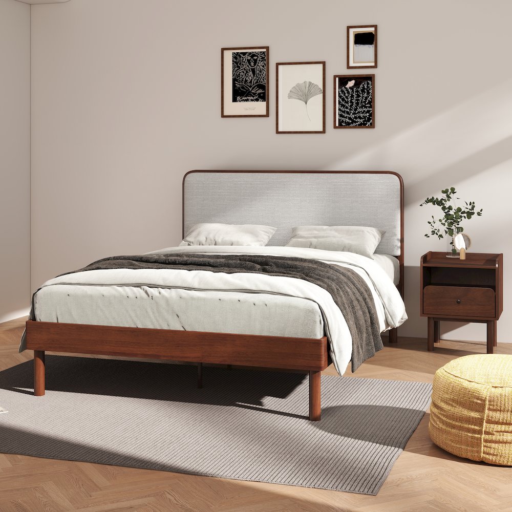 Wyller 2-Piece Bedroom Set, Platform Bed with Nightstand, Natural Walnut, Queen. Picture 2