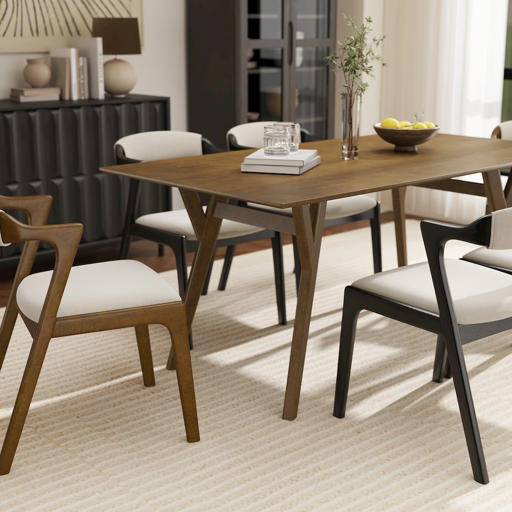 Lavin Modern 7-Piece Dining Set, Dining Table with 2 Walnut and 4 Black Chairs. Picture 9
