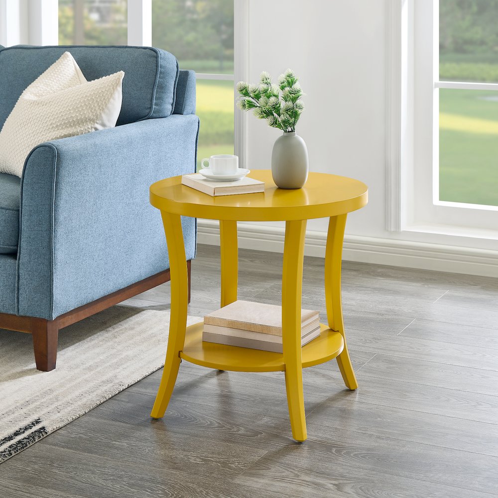 Perth Round End Table with Shelf, Yellow. Picture 2