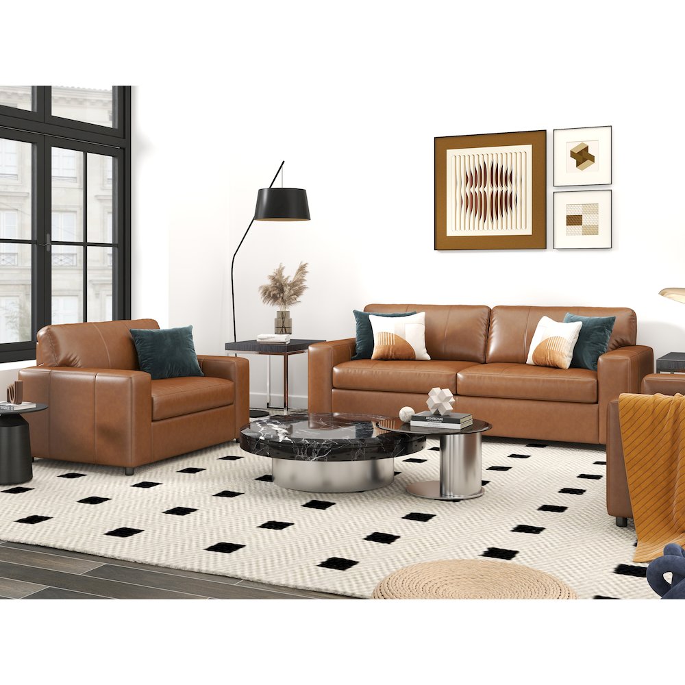 Sakan Leather Upholstered 3-Piece Living Room Set, Sofa and 2 Cutler Chairs. Picture 6