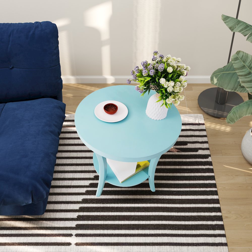 Perth Round End Table with Shelf, Teal. Picture 3