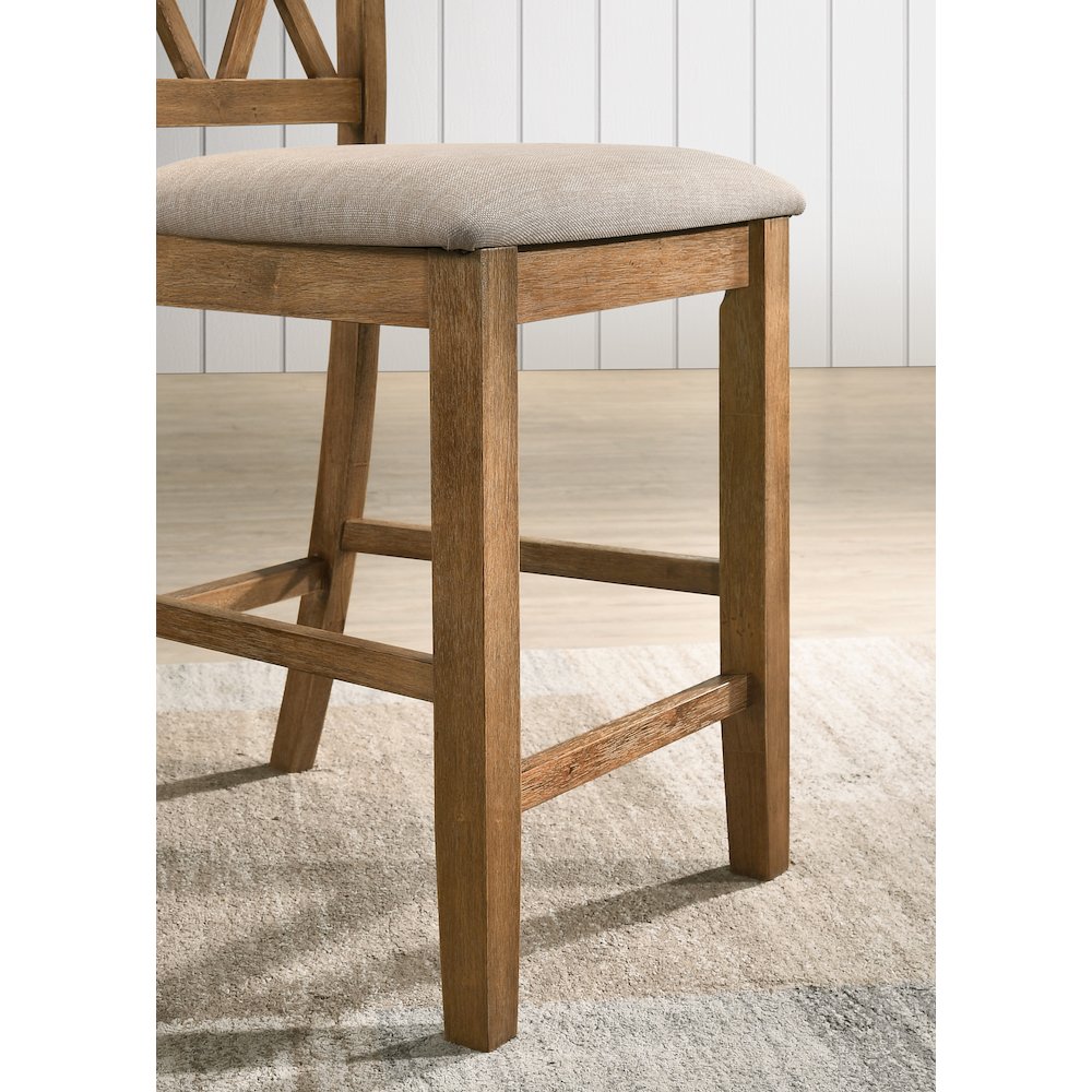 Windvale Cross-Buck Wood 5-Piece Counter Height Dining Set, Tan. Picture 8