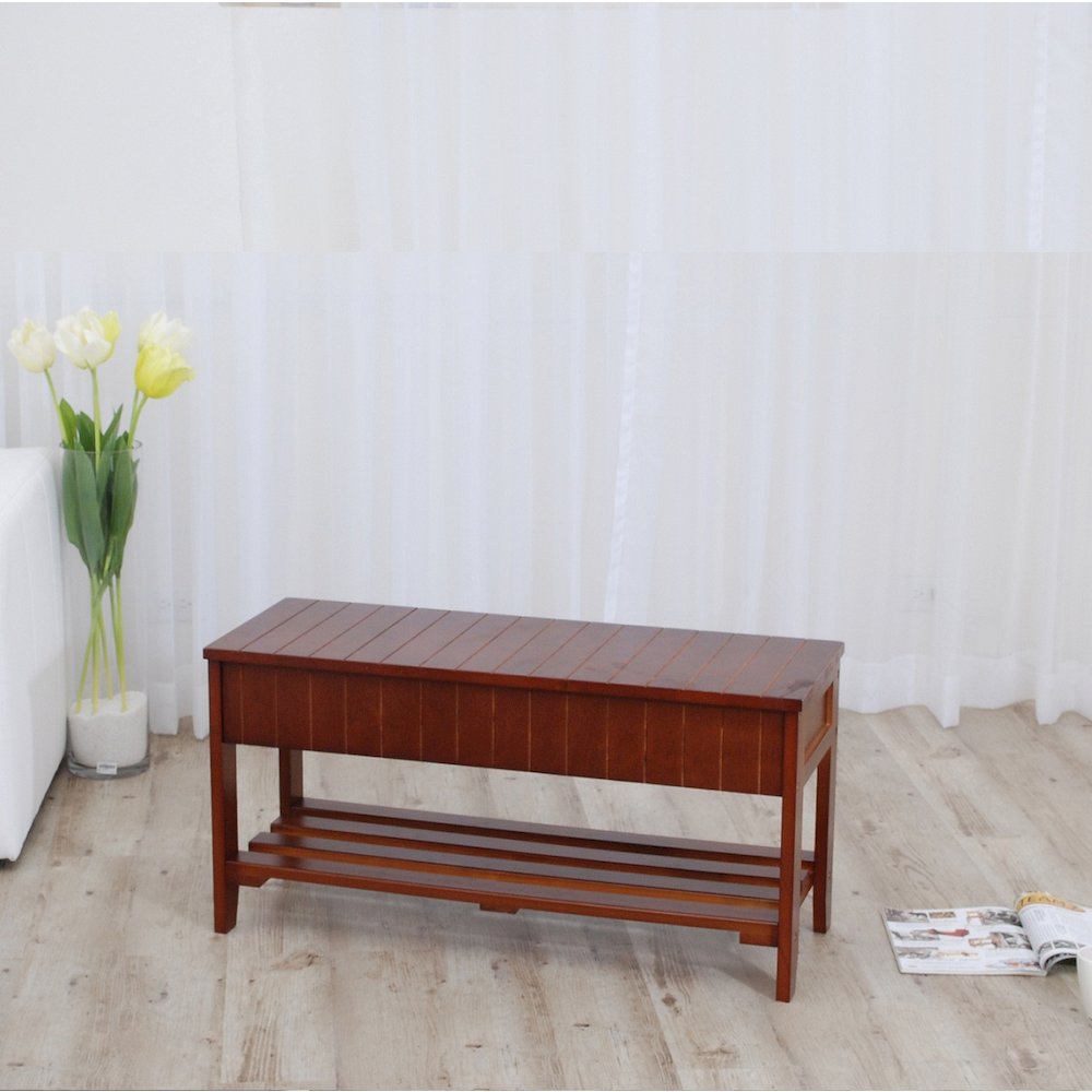 Leno Quality Solid Wood Shoe Bench with Storage, Cherry. Picture 4