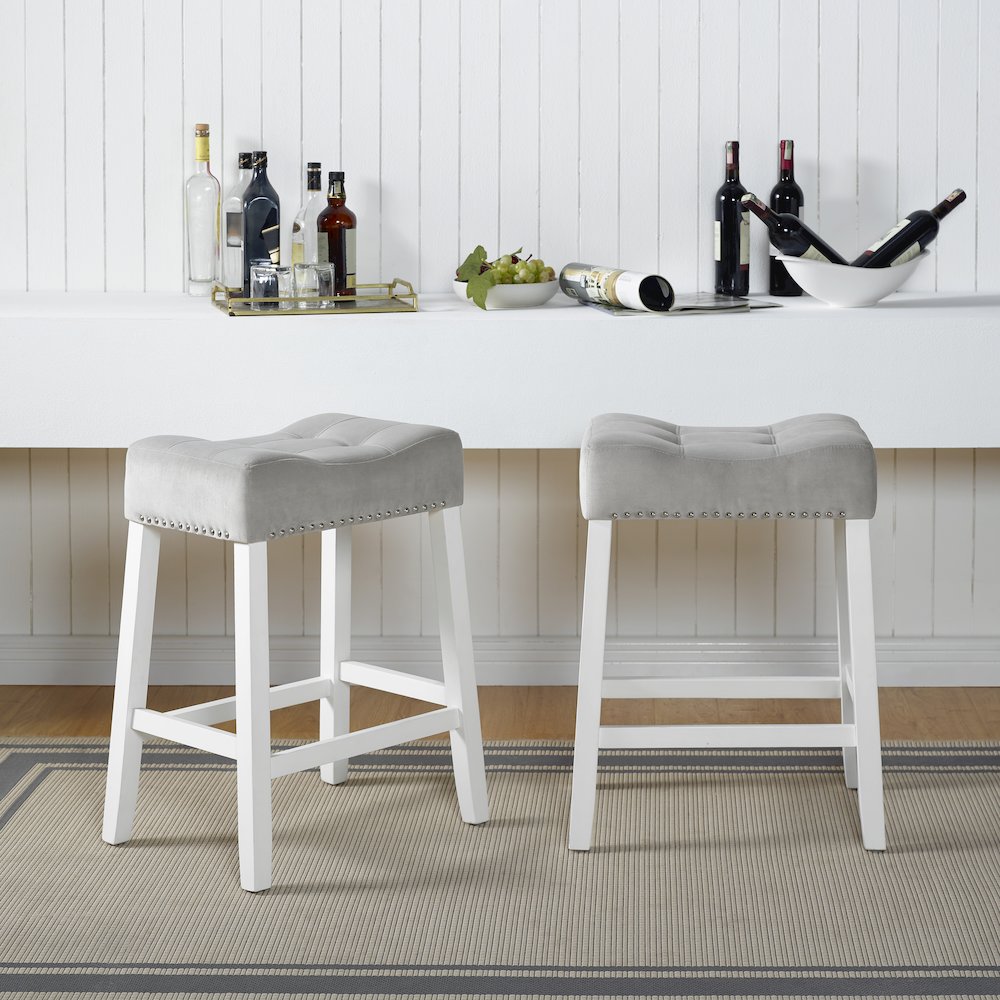 Morovo Velvet Counter Height Stools Saddle Seats, Set of 2, Gray. Picture 2