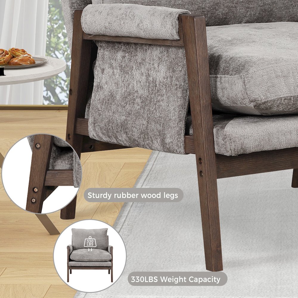 Kelly Mid-Century Modern Velvet Accent Armchair, Gray. Picture 9