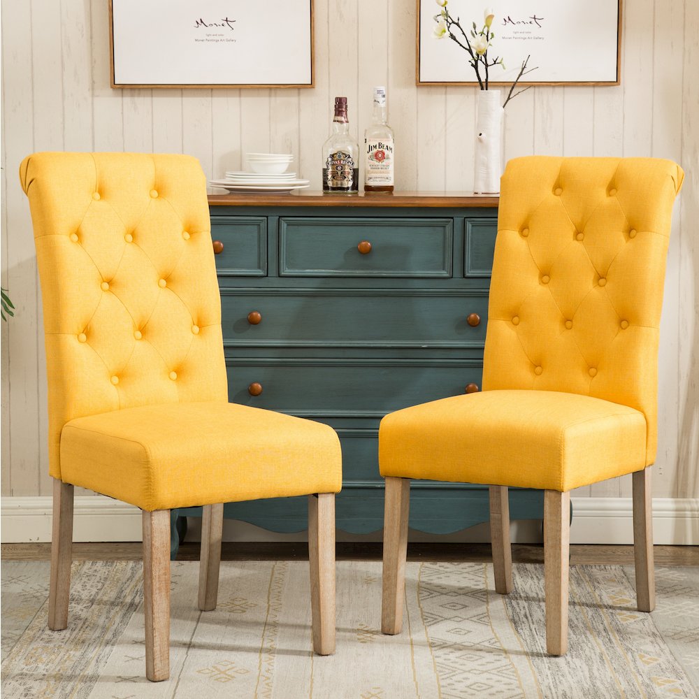 Habit Solid Wood Tufted Parsons Yellow Dining Chair, Set of 2. Picture 3