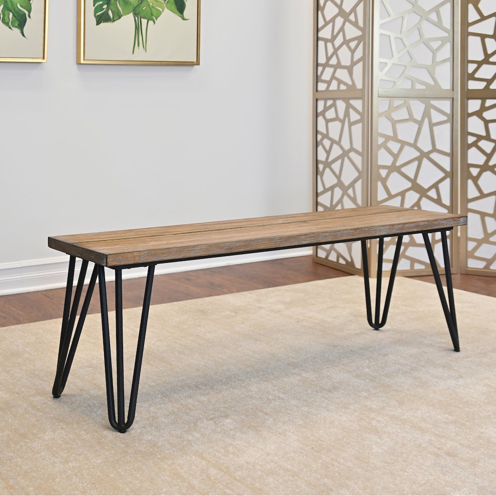 Ashzo 6-Pc Dining Set, Hairpin Dining Table with 4 Chairs and Bench, Gray. Picture 10