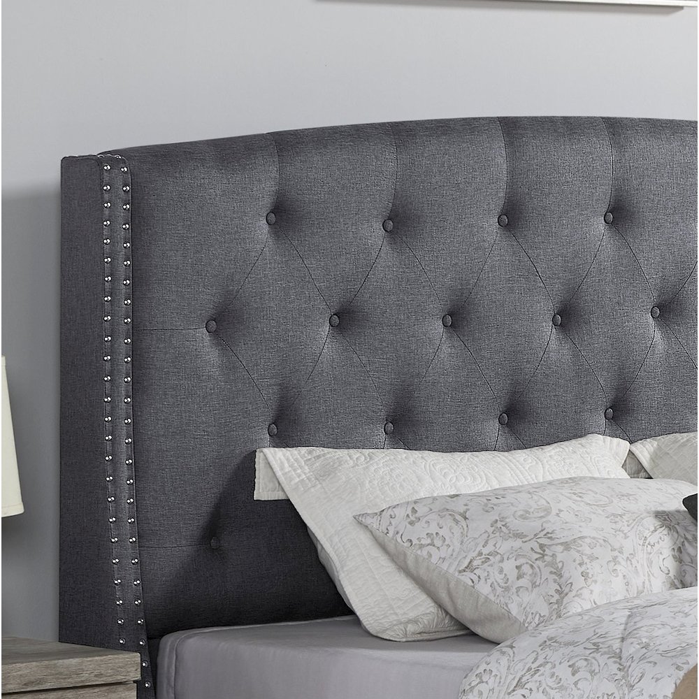 Nantarre Fabric Button Tufted Wingback Queen Bed with Nail Head Trim, Gray. Picture 4