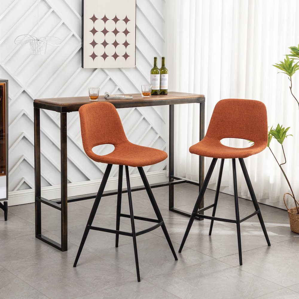 Porth Fabric Kitchen 28.25" Barstools, Set of 2, Orange. Picture 2