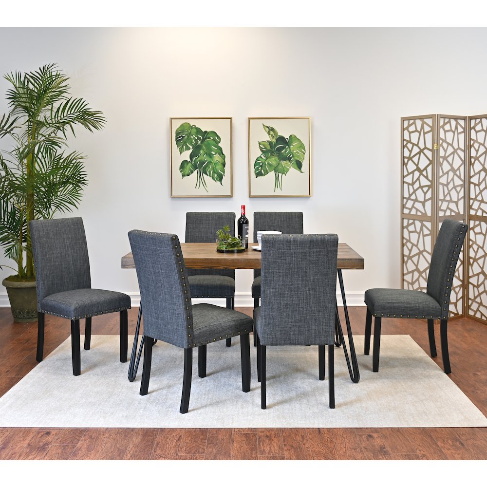 Amisos 7-Pc Dining Set, Hairpin Dining Table with 6 Chairs, Gray. Picture 2