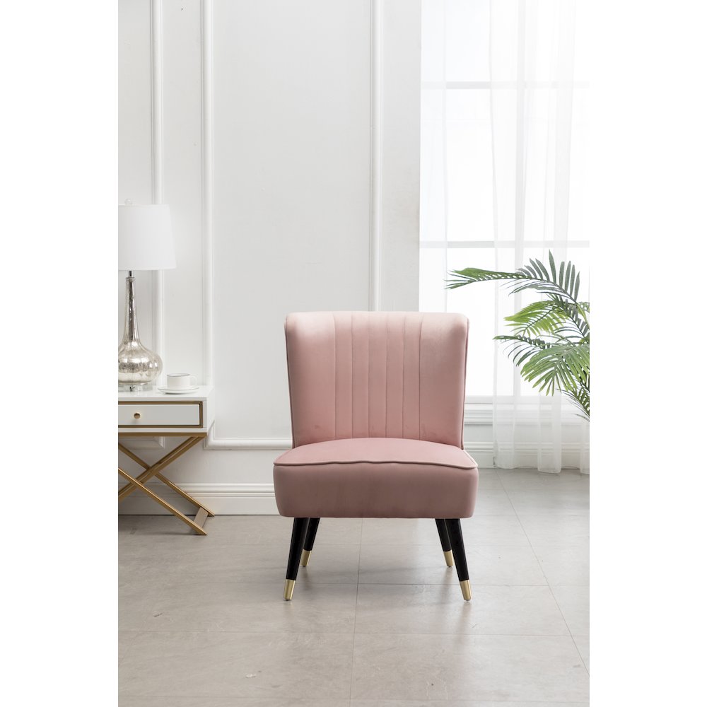 Elon Contemporary Velvet Upholstered Accent Chair, Pink. Picture 4