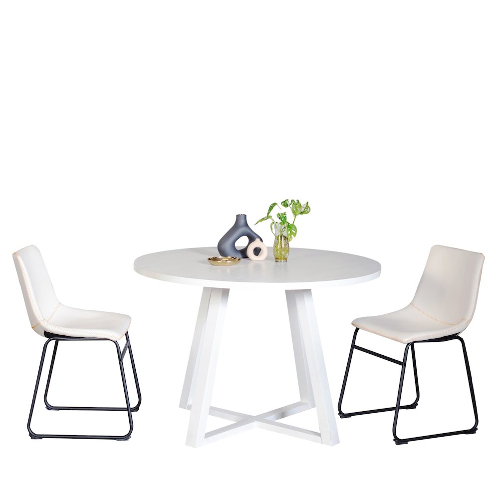Varna 3-Pc Round Dining Set, Trestle Dining Table with 2  Chairs, White. Picture 1