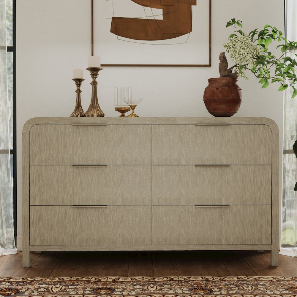 Tavari Contemporary 6-Drawer Wood Dresser, Light Gray. Picture 2