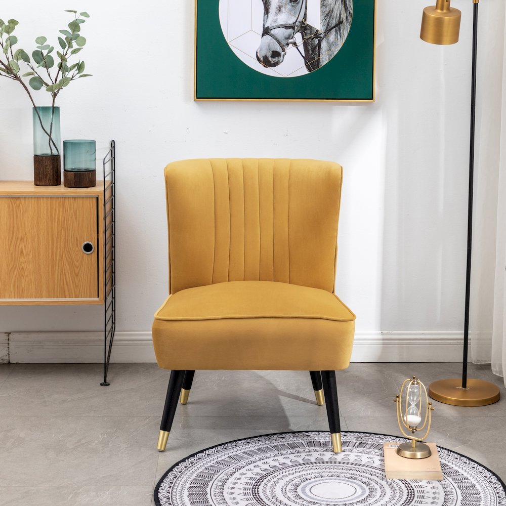 Elon Contemporary Velvet Upholstered Accent Chair, Gold. Picture 4