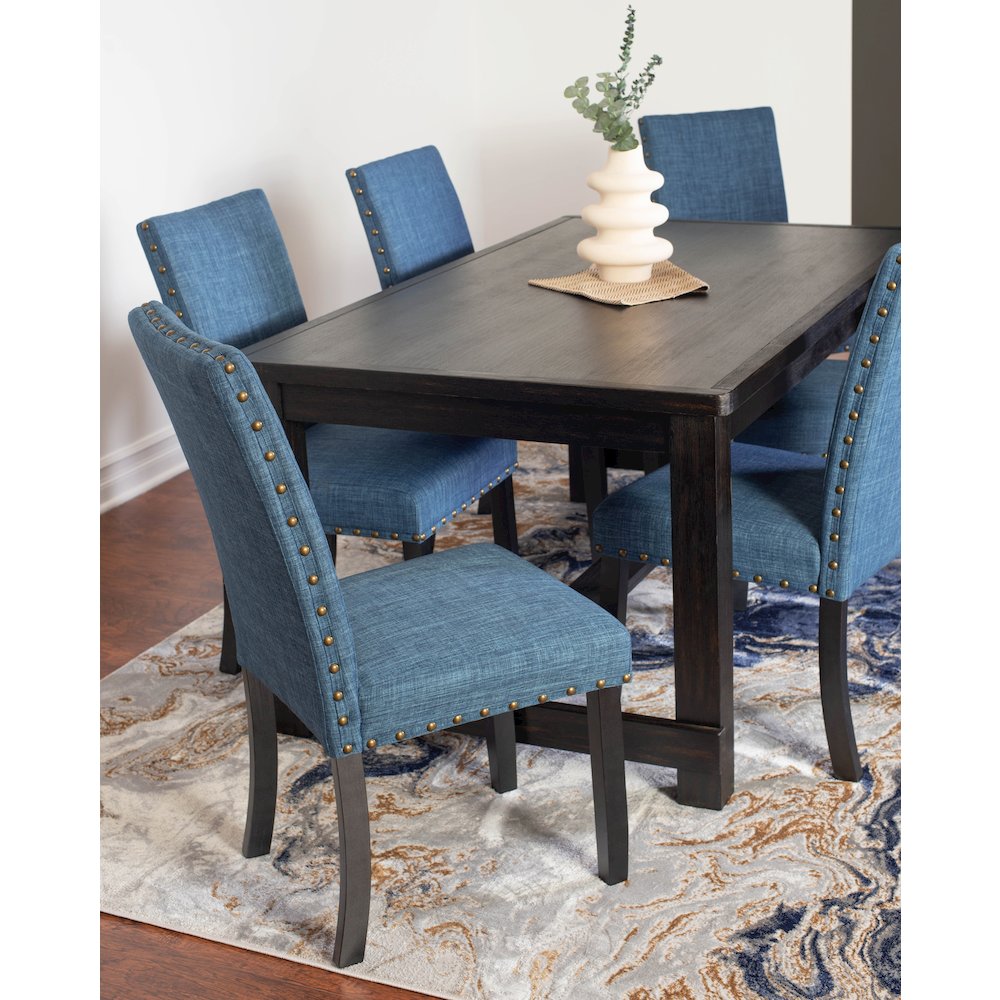 Muzzi Contemporary 7-Piece Dining Set, Dining Table with 6 Stylish Chairs, Blue. Picture 3