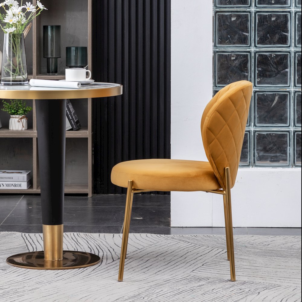 Amoa Contemporary Velvet Upholstery Dining Chair, Yellow, Set of 2. Picture 4