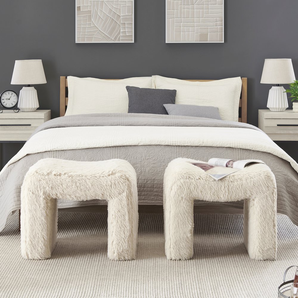 Zorya Contemporary Faux Fur U-Shaped Ottoman, Set of 2. Picture 5