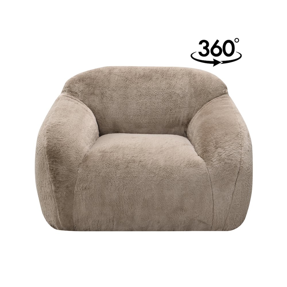 Adell Polar Bear Faux Fur Swivel Cuddle Chair, Camel Brown. Picture 3