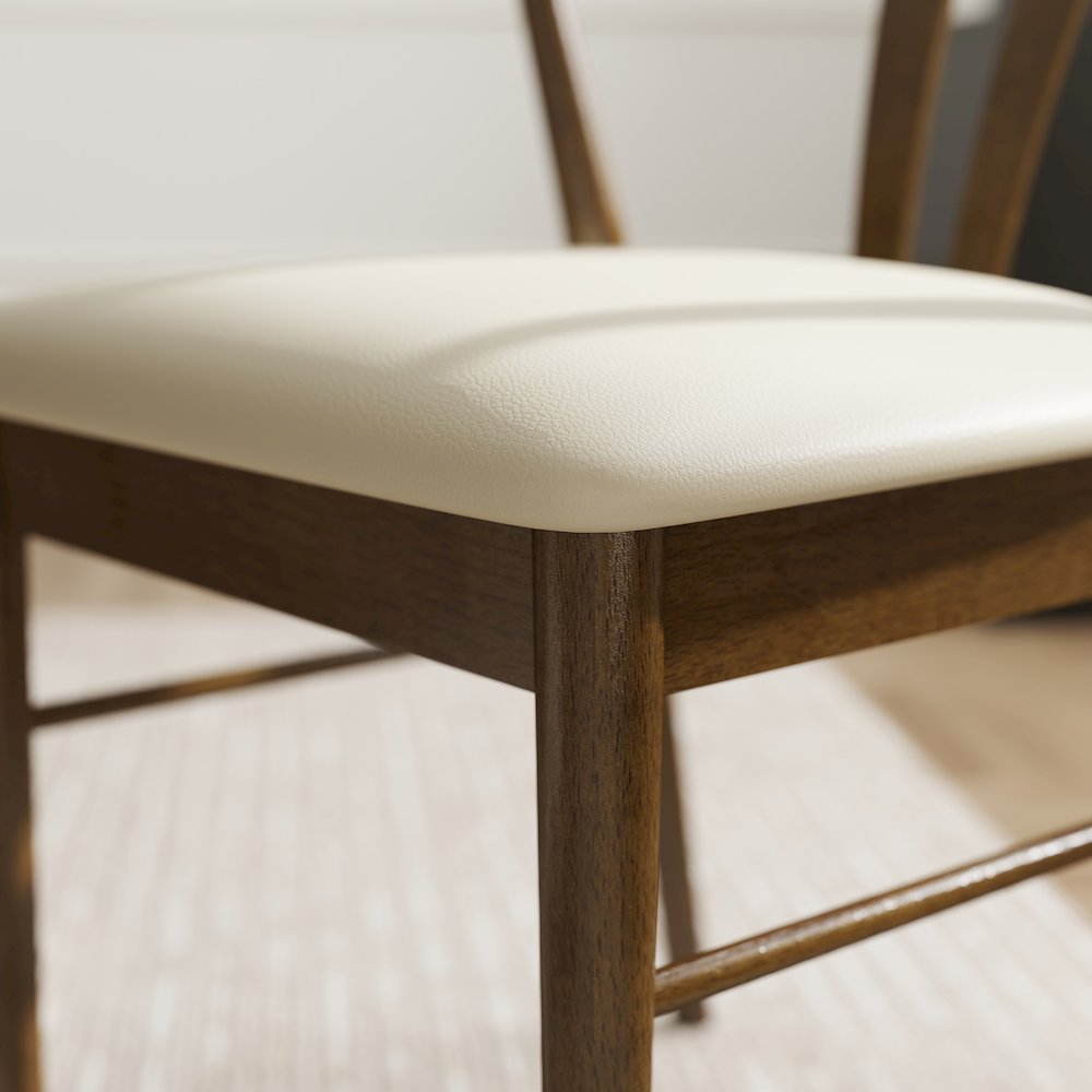 5-Piece Dining Set, Walnut Finished Dining Table with 4 Brown Wishbone Chairs. Picture 14