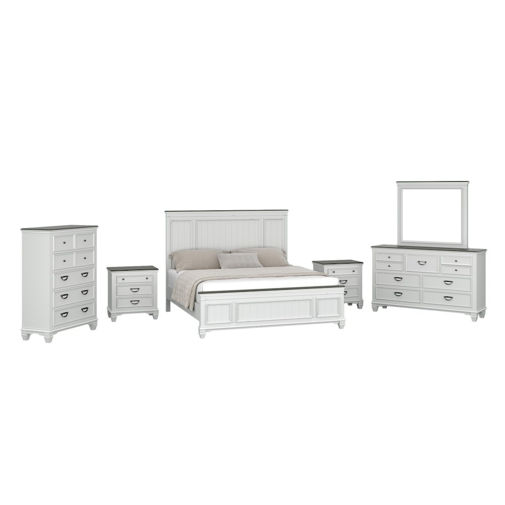 Clelane Wood Bedroom Set Panel King Bed, Dresser, Mirror, 2 Nightstands, Chest. Picture 1