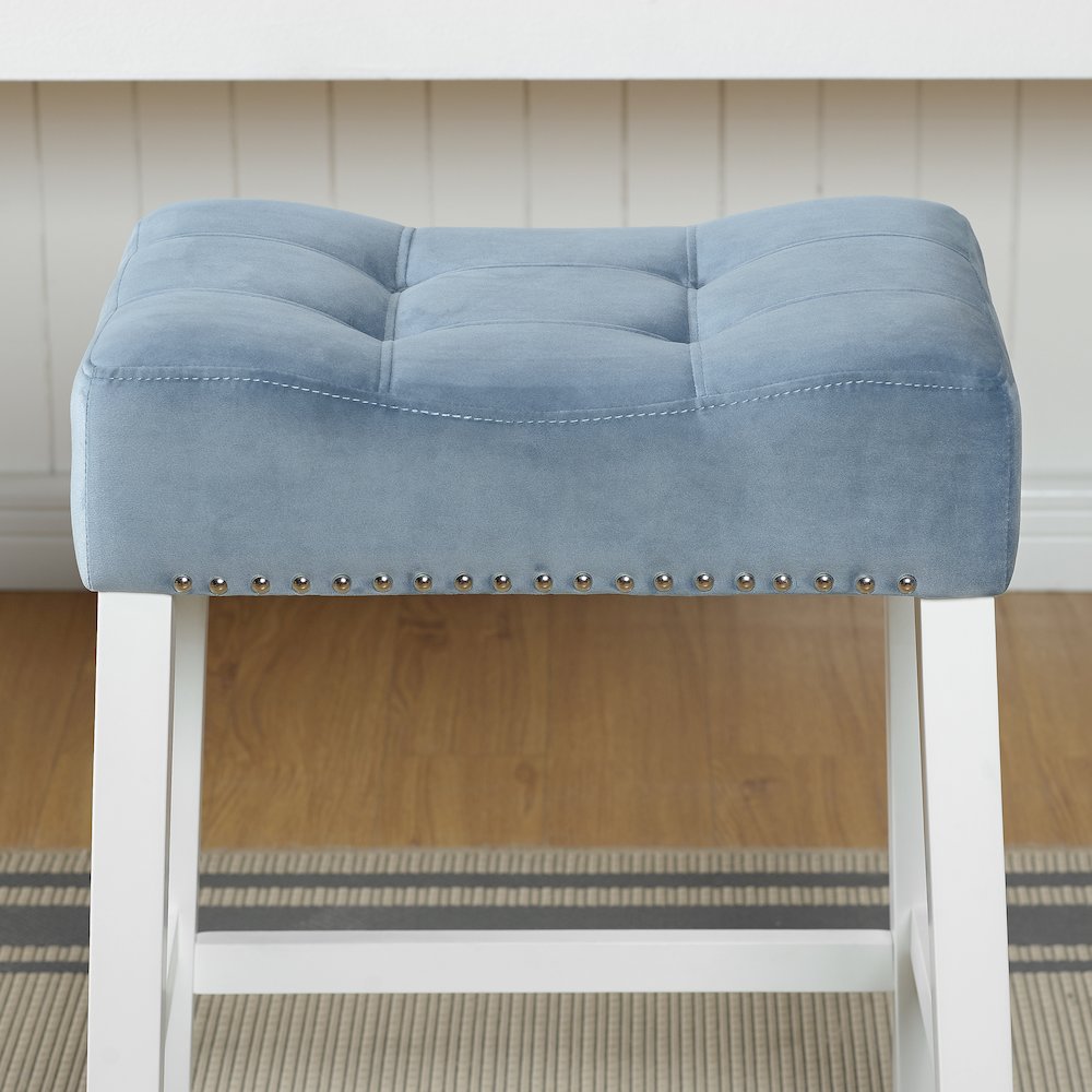 Morovo Velvet Counter Height Stools Saddle Seats, Set of 2, Blue. Picture 3