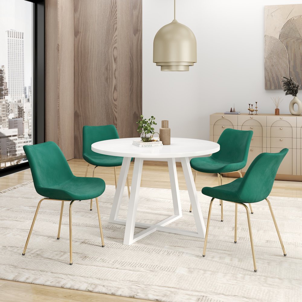 Avant 5-Piece Round Dining Set, Trestle Dining Table with 4 Side Chairs, Green. Picture 3