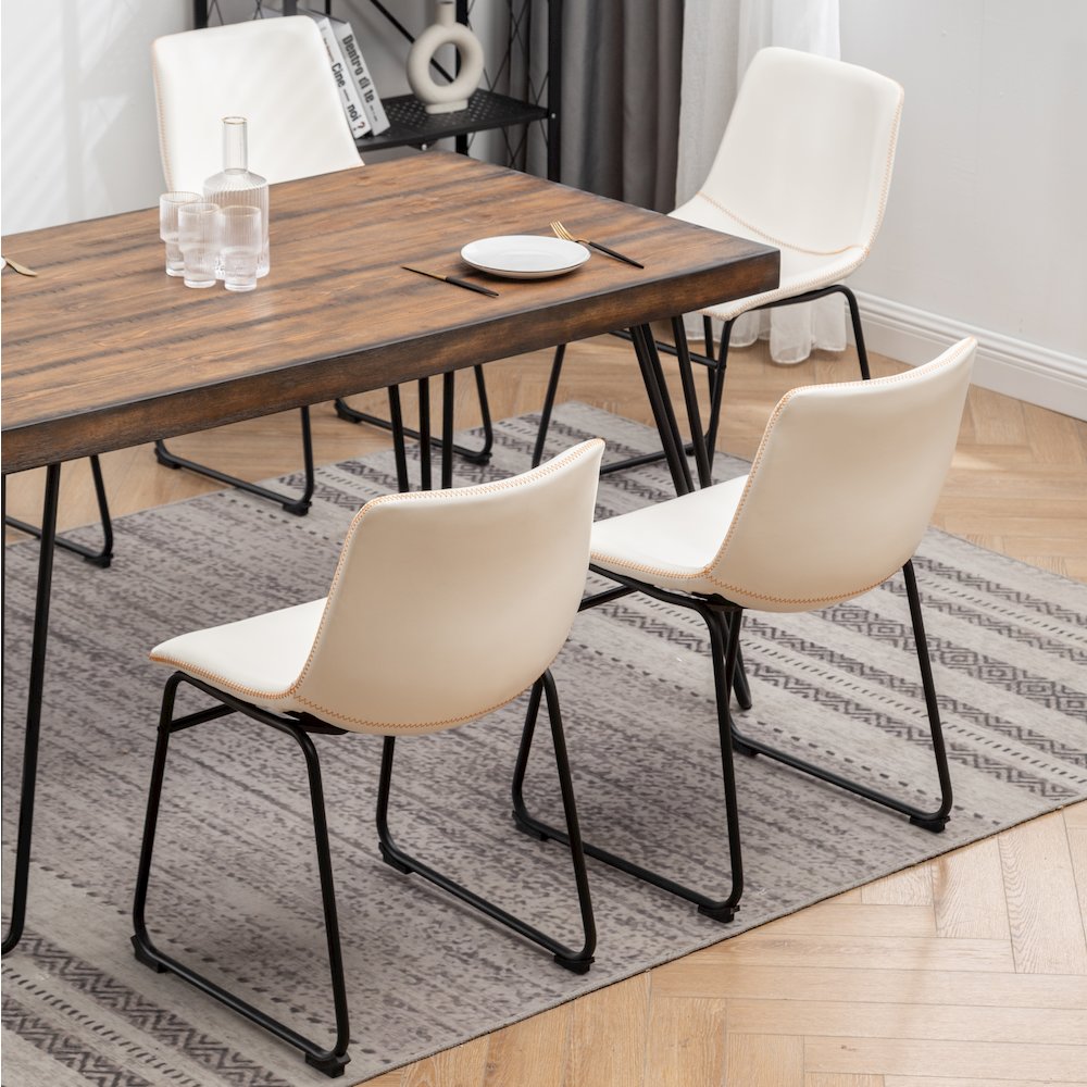 Aryven 7-Pc Dining Set with Rustic Dark Pine Table and 6 Chairs in Antique White. Picture 5